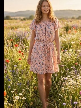 New Chaps Pink Floral Dress Sz XL cottagecore Knee Length
